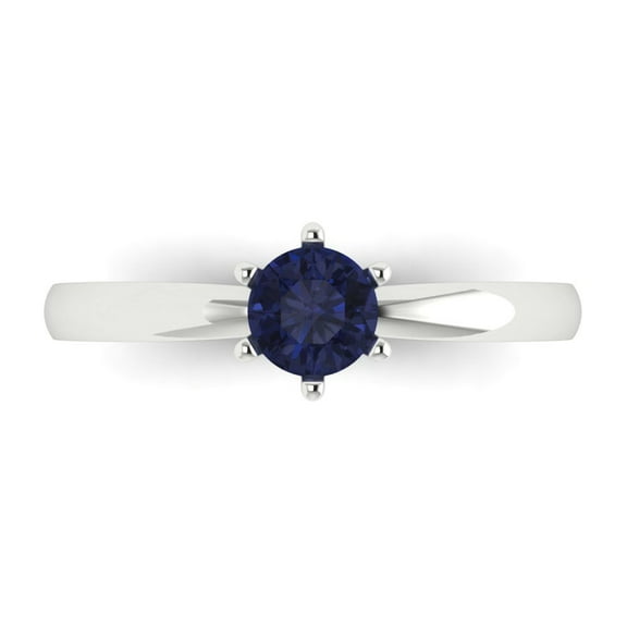 Clara Pucci 14K White Gold 0.5ct BlueSapphire Solitaire Ring for Women
