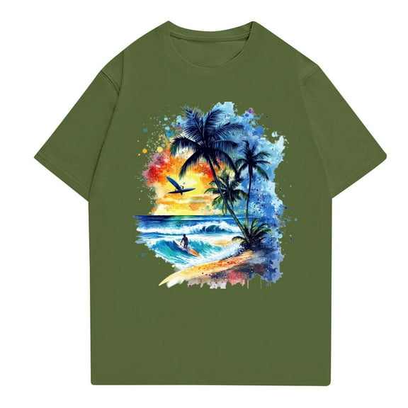 NAMTYQX Womens Tops Dressy Casual Cute Cool Bedruckt Short Sleeve Print Plus Size Stretchy Scoop Neck Baggy Blouses for Women Dressy Casual Army Green Size XL