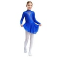 thumbnail image 3 of iiniim Kids Girls Glittery Rhinestones Mesh Splice Figure Ice Skating Gymnastics Leotard Dress Dancewear Blue 12, 3 of 7