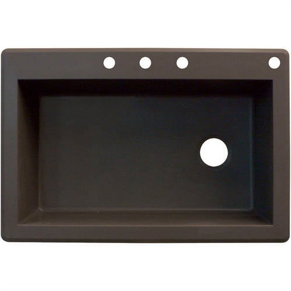 Transolid Radius 33in x 22in silQ Granite Drop-in Single Bowl Kitchen Sink with 4 CBDE Faucet Holes, In Espresso