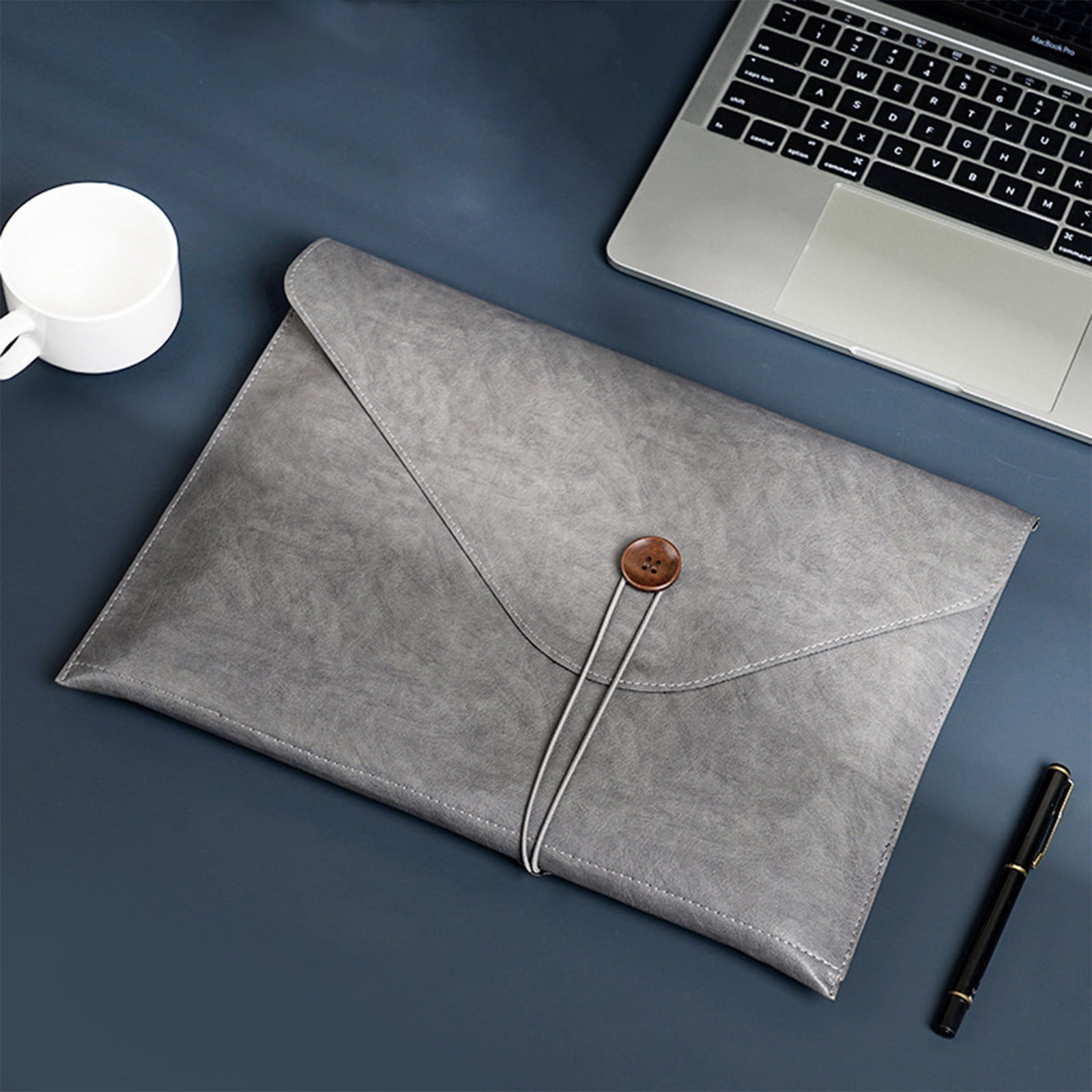 Meitianfacai Leather File Bag A4 File Bag Briefcase Button Business Office Storage Portable Grand Capacity Folder, Back to School Supplies(Gray)