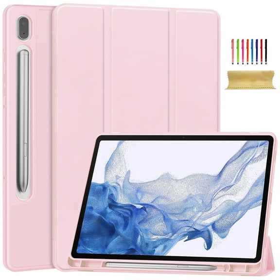 Case for Samsung Galaxy Tab S9 11.0" 2023 SM-X710, Folding Folio Ultra-Thin Smart PU Leather Tri-Fold Stand Stand Case Cover with Pen Holder for Tab S9 FE 10.9" 2023 SM-X510, Pink