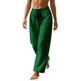 thumbnail image 4 of Women's Casual Mid Waist Wide Leg Pants, Elastic Drawstring Waist Loose Casual Trousers Solid Color with Pockets for Summer Beach | TruBelle,Green S, 4 of 6