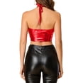 thumbnail image 3 of INSPIRE CHIC Women's Shiny Metallic Crop Cami Hollow Out Backless Halter Tube Top Red M, 3 of 6