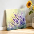 thumbnail image 3 of Canvas Wall Art Purple Flower Canvas Art Print Spring Watercolor Purple Lavender Floral Leaf Gradient Yellow Pictures Wall Decor for Living Room Artwork Decorations Framed Ready to Hang 16"x16", 3 of 9