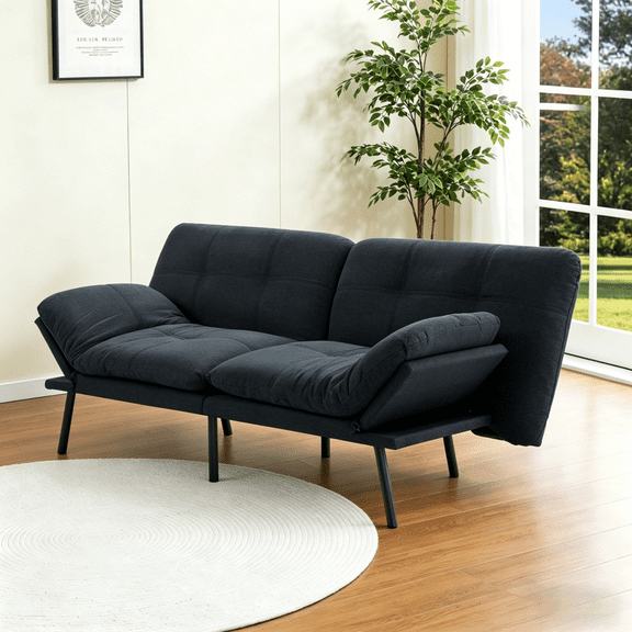 Gewnee 70.87"Convertible Futon Sofa Bed,5-Position Adjustable Backrest,Split Back Design,Suitable for Living Room,Guest Room,Small Spaces.Black