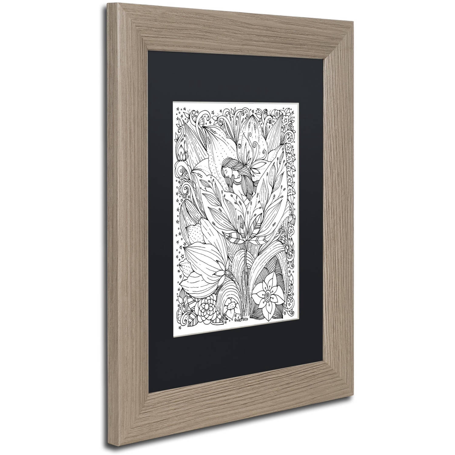 Trademark Fine Art "Fairies and Woodland Creatures 3" Canvas Art by KCDoodleArt Black Matte, Birch Frame