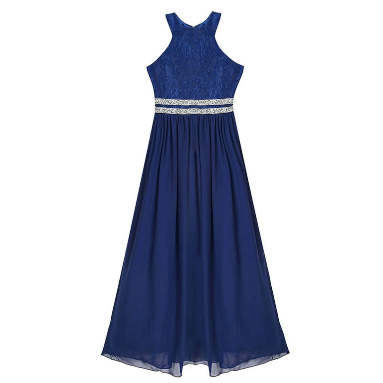 DPOIS Kids Floral Lace Flower Girl Dress Shiny Halter Neck Long Maxi Gown  Navy Blue 8 - Walmart.com