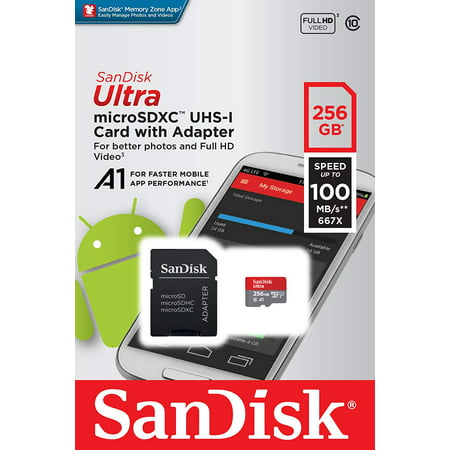 SanDisk 256GB Ultra microSDXC A1 UHS-I/U1 Class 10 Memory Card with Adapter, Speed Up to 100MB/s