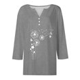 thumbnail image 5 of WTOBBY Women's Fashion Basic V-Neck T-Shirt with Printed Pattern, 3/4 Sleeve, and Button Detail, Ideal for Weekend Wear, Spring Fall Season, Casual Occasions, and Everyday Comfort,Gray M, 5 of 6