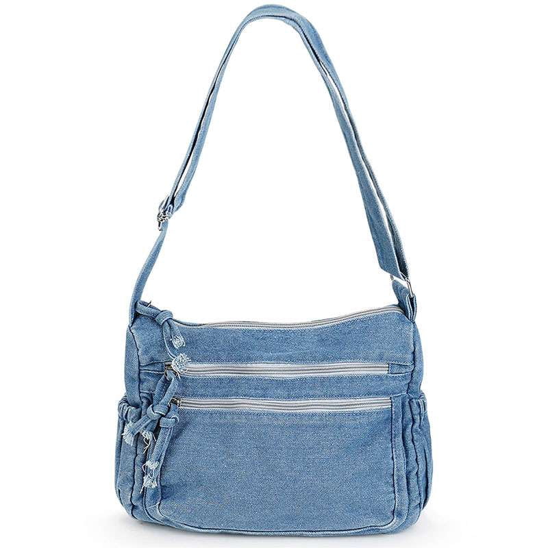Vintage 90s Shoulder Bag New York Line Blue Denim Adjustable Strap Lightweight Vintage 90s Shoulder Bag New York Line Denim Backpack Hobo  main image 2
