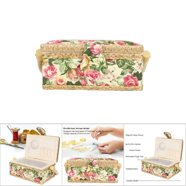 Panier de Couture pour la Maison, Panier de Couture Portable en Tissu pour la Maison Fait à la Main, Boîte de Rangement pour Fil et Aiguilles, Organisateur, Conception de Rangement à Double Couche