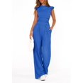 thumbnail image 4 of EASYBRA Women Casual Two Piece Outfit Ruffle Sleeve Top and Pleated Wide Leg Pants Summer Fashion Set, 4 of 7
