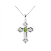 RYLOS Necklaces for Women 925 Sterling Silver Cross Necklace Gemstone & Genuine Diamonds Pendant With 18" Chain 7X5MM Peridot August Birthstone Womens Jewelry Silver Necklace For Women