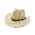 thumbnail image 2 of Women's Wide Brim Sun Hat Men Summer Western Cowboy Hat Straw Hat Hollowed Out Visor Cap, 2 of 4