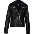 thumbnail image 2 of Women's Cuce Black Detroit Lions Vegan Leather Full-Zip Moto Jacket with Rhinestones, 2 of 4