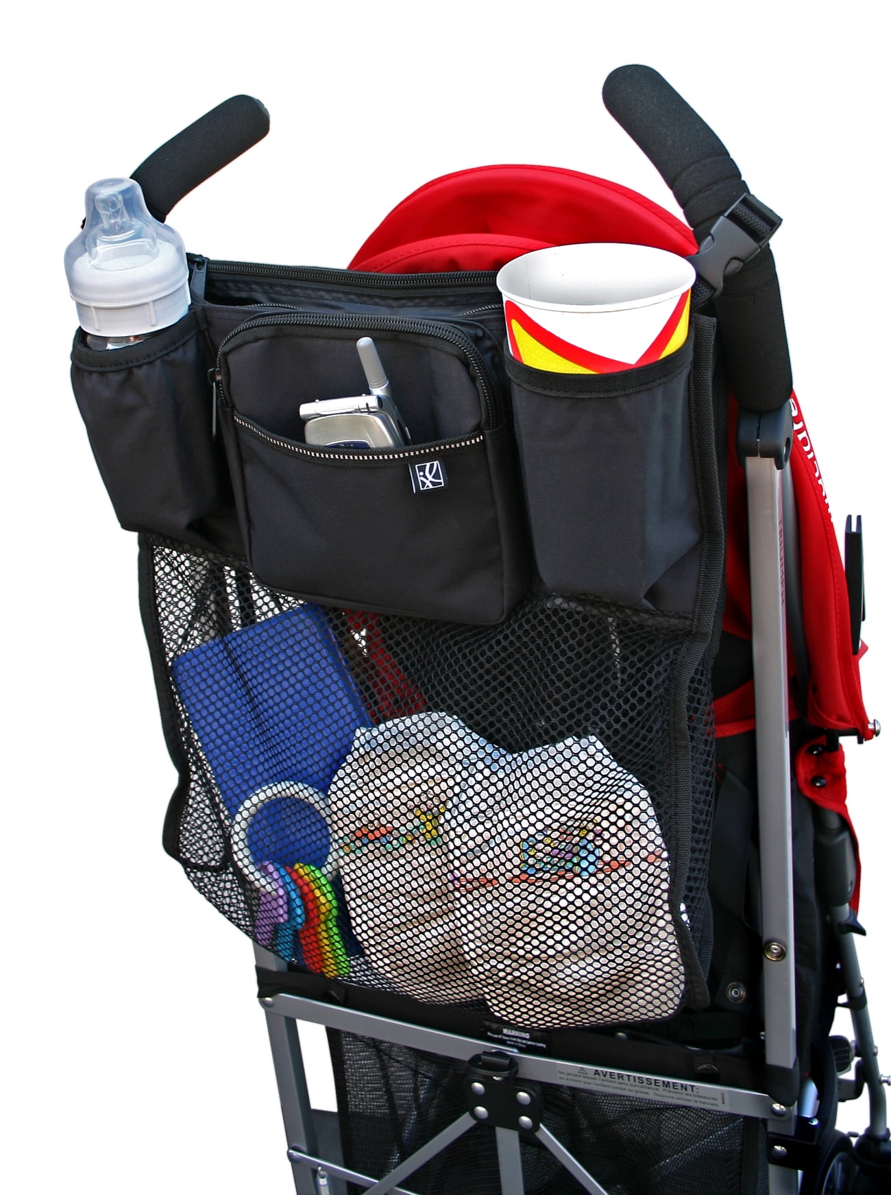 J.L. Childress Cups 'N Cargo Stroller Organizer - Universal Stroller Caddy with Mesh Storage, Fits UPPAbaby, Doona, Nuna, & More - Black