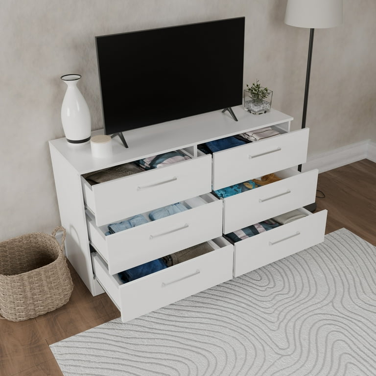 Kappesberg Jolyne 6-Drawer Horizontal Dresser, White Modern