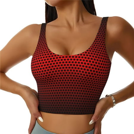 Sports Bras For Women  Red Geometric Perforated Square Background Workout Crop Tank Tops  U Back Sports Bra Athletic Tops