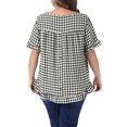 thumbnail image 3 of Agnes Orinda Women's Plus Size 1950s Gingham Tops Back Button Round Neck Ruffle Sleeve Casual Plaid Blouses 1X Black, 3 of 6