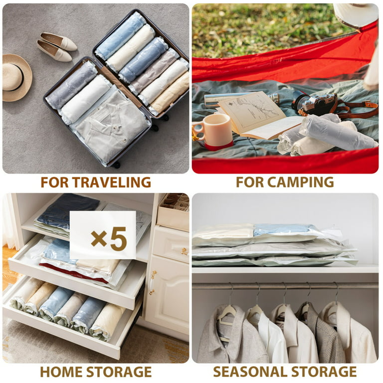TAILI Travel Compression Vacuum Bags 10 Pack, Travel Essentials, Roll up  Space Saver Bags 30*40 cm (x 5) 40*60 cm (x 5), Vacuum Travel Bags for  Clothes, Travel Essentials 