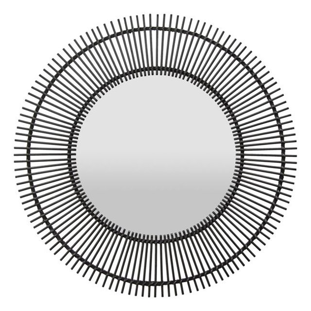 Plutus Brands PBTH94806 Natural Fiber Rattan Wall Mirror, Black