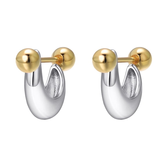 Airokiy Silver Chunky Stud Earrings for Women, Trendy Gold Plated Hypoallergenic Half Hoop Huggie Earrings