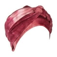 thumbnail image 2 of Red African Women Turban Caps Polyester,Spandex,cotton Soft Pre Tied Knot Pleated African Head Wraps Cancer Turban Cap Chemo Headwrap Head Wear One Size, 2 of 4
