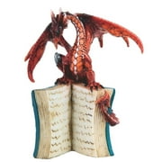 Q-Max 6"H Red/Orange Volcano Dragon Standing on An Open Books Statue Fantasy Decoration Figurine
