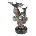 thumbnail image 2 of Marine 2 Black Dolphins Swimming by Coral Reef Electroplated Bronze Figurine, 2 of 7
