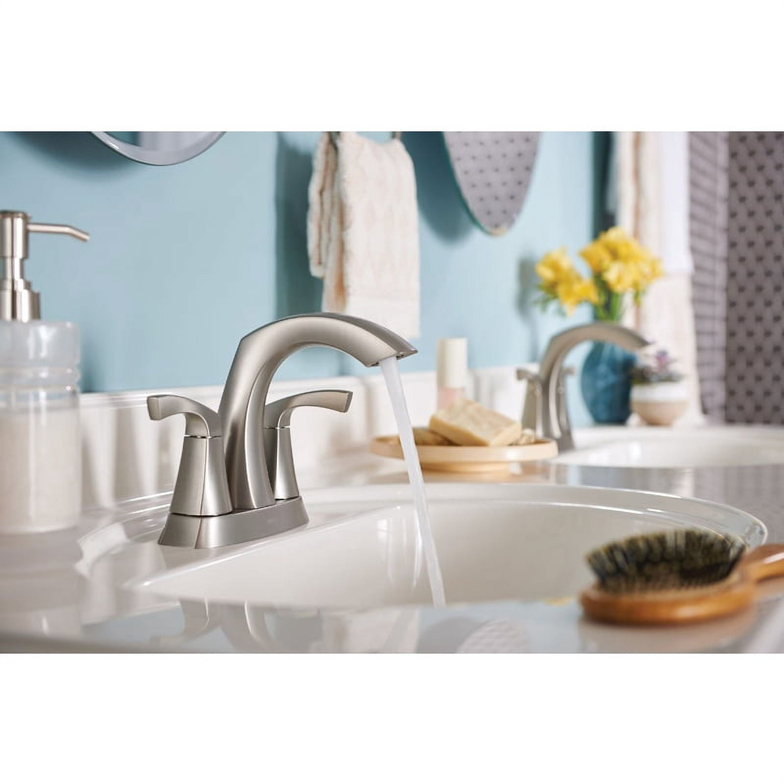 Moen Lindor Spotshield Brushed Nickel Two-Handle Bathroom Faucet 4 in.