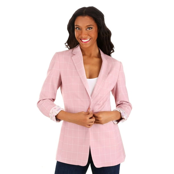 Pink checked blazer sale