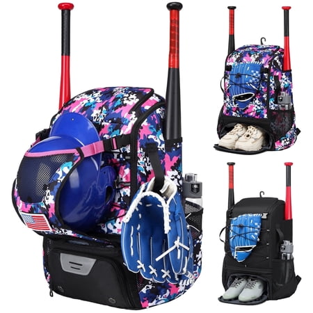 Softball Bag,Softball Bat Bag For Youth Adults,Baseball Bag with Fence Hook for TBall Bat & Equipment,Lightweight Baseball Bat Backpack with Shoe Compartment,Large Main Compartment for Helmet