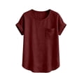 thumbnail image 5 of Women's Short Sleeve Round Neck Linen Top T-Shirt Blouse Solid Color Casual Daily Wear Work Office Vacation Fashion Essential Gift for Women | Sopatenor,Red XL, 5 of 9