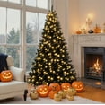 thumbnail image 5 of 6FT Pre-lit Black Artificial Hinged Christmas Tree, Holiday Spruce Xmas Trees Color LED Changing Lights with 11 Lighting Modes, Halloween Decoration for Home, Office,School. ﻿, 5 of 6