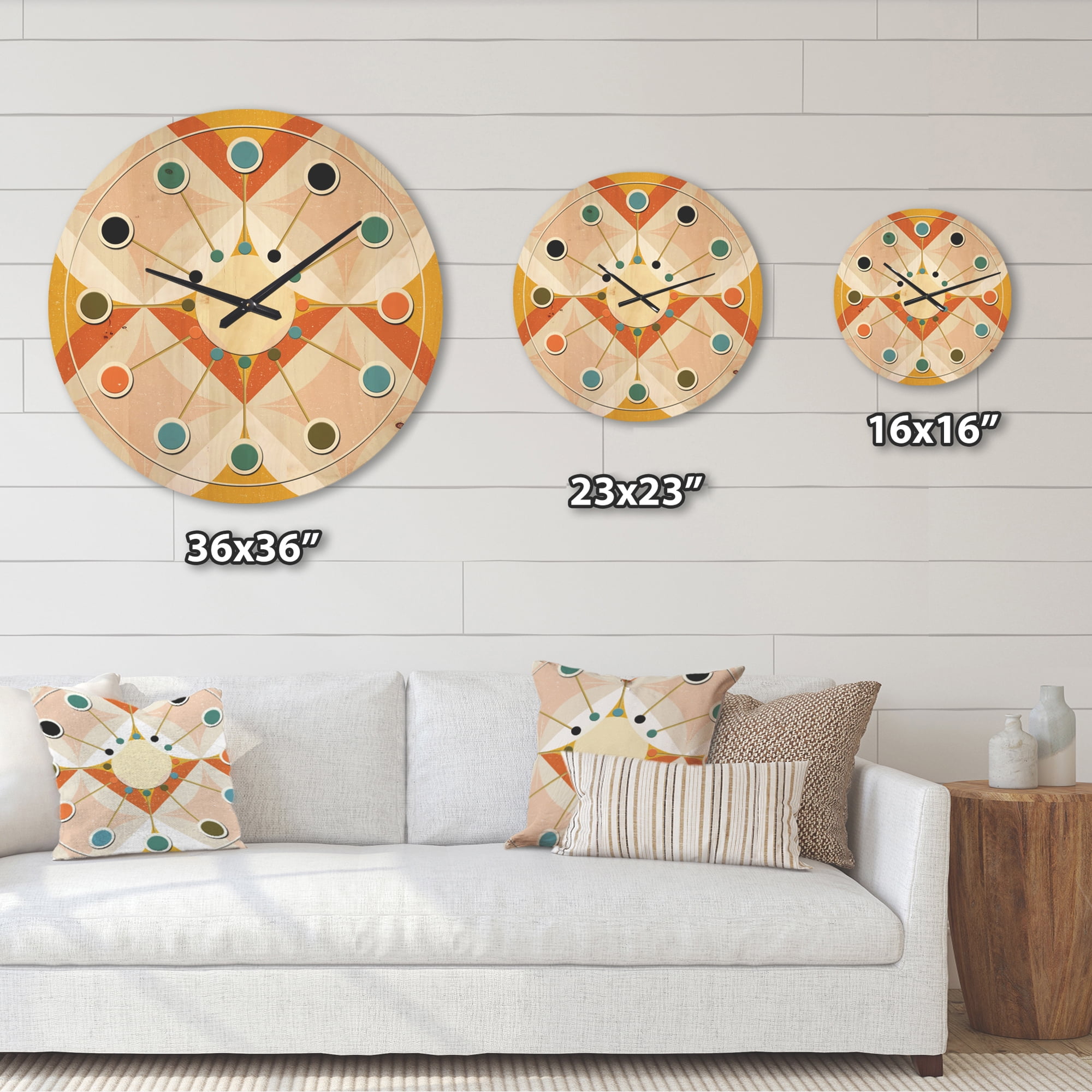 Designart 'Abstract Retro Design XII' Mid-Century Modern Wood Wall Clock