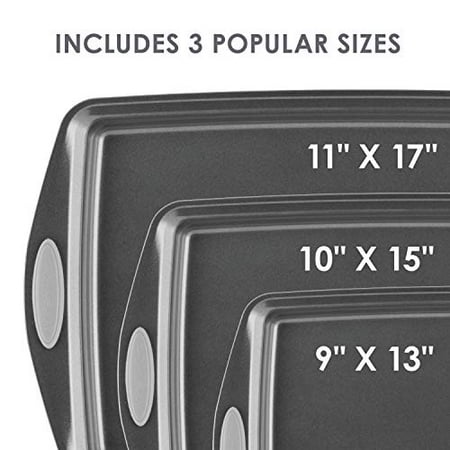 Rachael Ray - 3-Piece Nonstick Bakeware Cookie Pan Set with Silicone Grips - Gray with Sea Salt Gray Grips