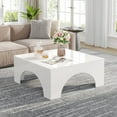 thumbnail image 2 of Tribesigns Square Coffee Table, 35.43-Inch High Gloss Coffee Table with Sturdy Arched Structure, Modern Coffee Table Center Table, Wood Coffee Table for Living Room, White, 2 of 6