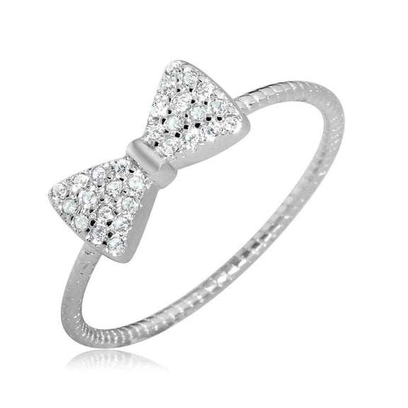 Rhodium Plated 925 Sterling Silver Clear CZ Bow Tie Ring Band White Jewelry Female Size 6