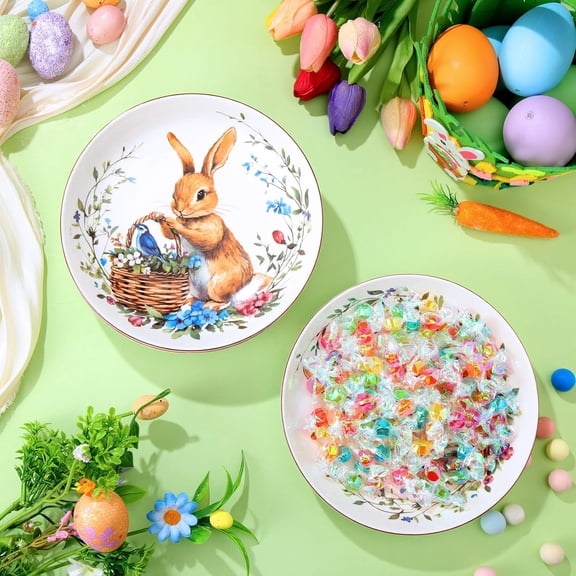 Bunny Plates Ceramic Easter Dishes Dinnerware Garden Dinner Dishes Cabbage Salad Plates Spring Tableware Appetizer Tray for Home Kitchen Dessert Candy