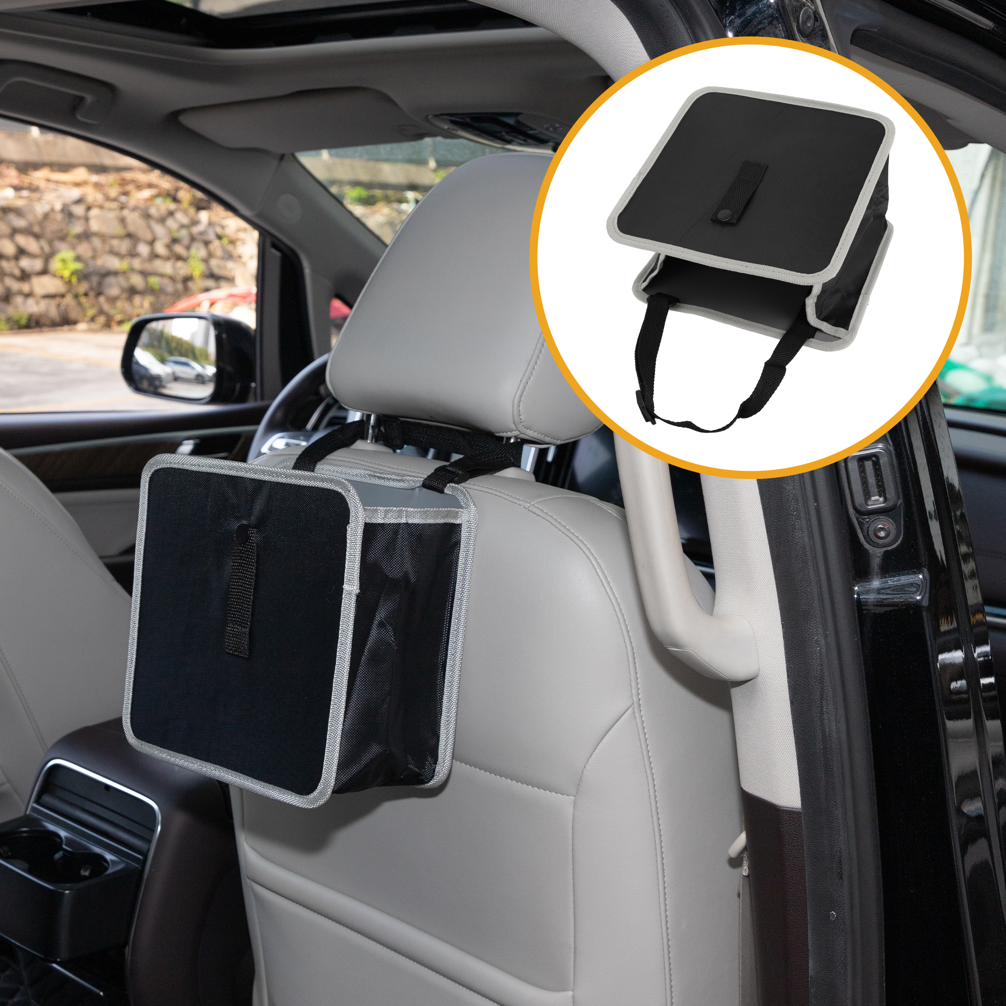 Unique Bargains Car Can Auto Trash Bin Folding Oxford Cloth 9.1"x5.1"x9.1" Black Gray