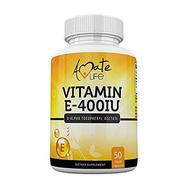Vitamin E 400 iu Capsules for Skin, Hair and Heart Support D-Alpha Tocopheryl  Acetate Supplement for Immune Support 50 Liquid Capsule by Amate Life Made  in USA 