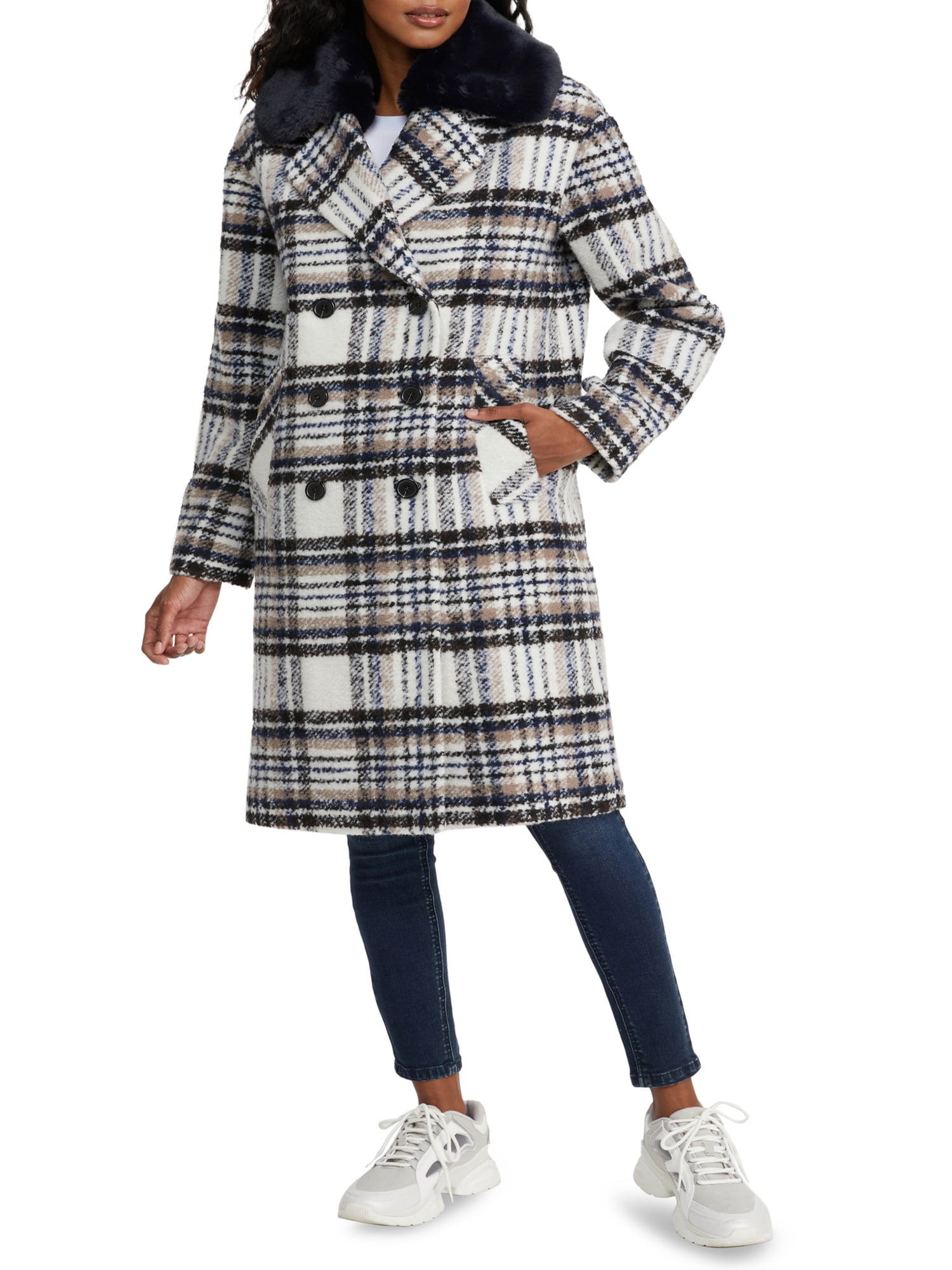 NVLT Women’s Plaid Wool Coat with Collar