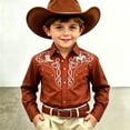thumbnail image 2 of FYDUU Boys Shirts Kids Western Cowboy Shirt Retro Long Sleeve Button Down Shirts Fashion Tops For Children Comfortable Fit Shirts 4-5 Years, 2 of 4