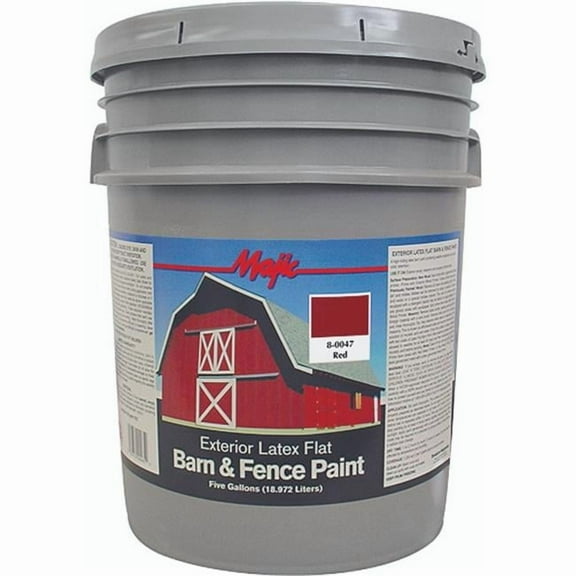Majic Paints 8-0047-5 Latex Flat Barn & Fence Paint, 5-Gallons, Classic Red