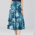 thumbnail image 4 of WTOBBY Women's Casual Floral Print Drawstring Skirt Elastic Waist Maxi Skirt Lightweight Summer Beach Skirt Flowy Tiered Boho Long Skirt with Waist Tie,Blue L, 4 of 4