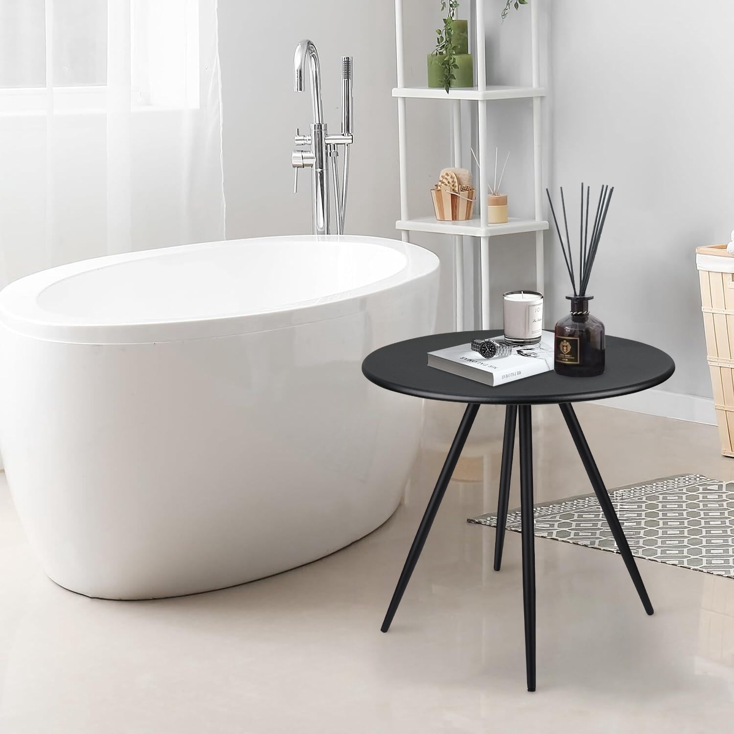 CERBIOR Round Side Table, End Table for Indoor & Outdoor Use, Small Side Tables for Small Spaces All Matte Black