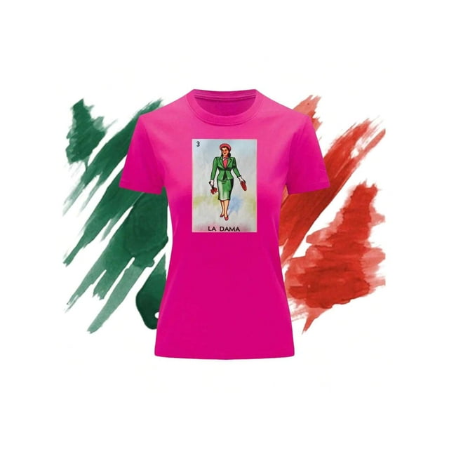 Playera Blusa Loteria La Dama Fiestas Patrias Mexico Septiembre Independencia Color Fucsia Talla Chica Marca Emil SaEs