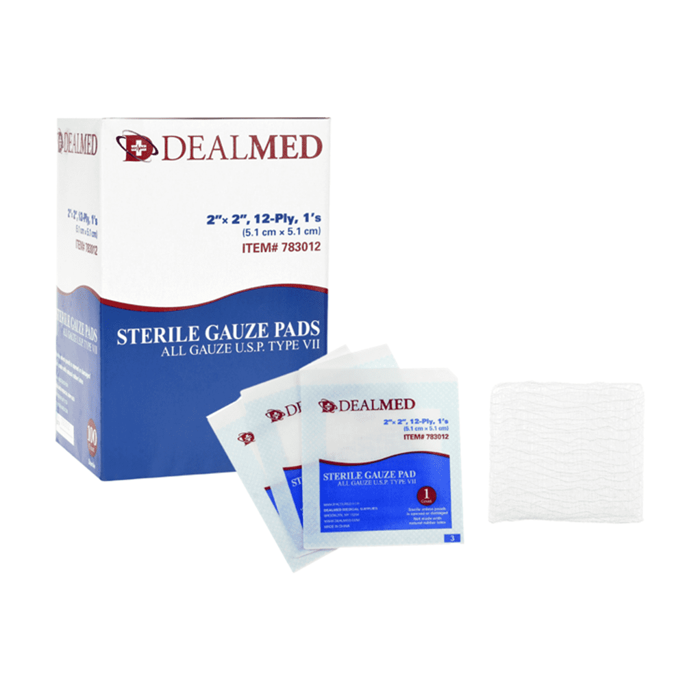 Dealmed Sterile Gauze Pads – 100 Count, 2’’ x 2’’ Disposable and ...