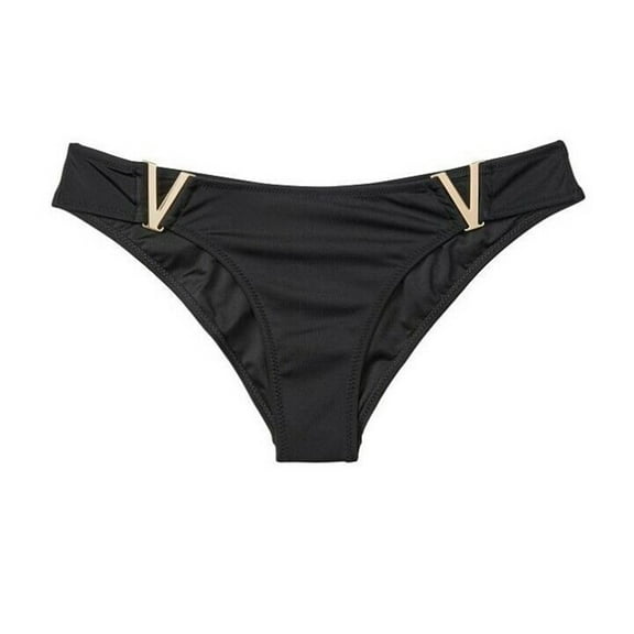 Victoria's Secret Gold Tone V- Hardware Bikini Swim Bottom Black Size X-Large NWT
